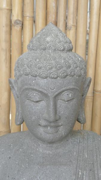 Product image 3 of the product “Seated Buddha made of Riverstone in Dharmachakra gesture of wheel of the teaching of the Dharma, H. 83cm. There is a stone eye on the left shoulder. ”